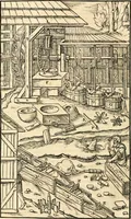 Picture 152 of 293 from Georgii Agricolae De re metallica libri XII. qvibus officia, instrumenta, machinae, ac omnia deni ad metallicam spectantia, non modo luculentissimè describuntur, sed & per effigies, suis locis insertas, adiunctis latinis, germanicis appellationibus ita ob oculos ponuntur, ut clarius tradi non possint. Eivsdem De animantibvs svbterraneis liber, ab autore recognitus: cum indicibus diuersis, quicqiuid in opere tractatum est, pulchré demonstrantibus (1556), leaf 253