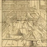 An illustration from Georgii Agricolae De re metallica libri XII. qvibus officia, instrumenta, machinae, ac omnia deni ad metallicam spectantia, non modo luculentissimè describuntur, sed & per effigies, suis locis insertas, adiunctis latinis, germanicis appellationibus ita ob oculos ponuntur, ut clarius tradi non possint. Eivsdem De animantibvs svbterraneis liber, ab autore recognitus: cum indicibus diuersis, quicqiuid in opere tractatum est, pulchré demonstrantibus (1556)