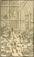 An illustration from Georgii Agricolae De re metallica libri XII. qvibus officia, instrumenta, machinae, ac omnia deni ad metallicam spectantia, non modo luculentissimè describuntur, sed & per effigies, suis locis insertas, adiunctis latinis, germanicis appellationibus ita ob oculos ponuntur, ut clarius tradi non possint. Eivsdem De animantibvs svbterraneis liber, ab autore recognitus: cum indicibus diuersis, quicqiuid in opere tractatum est, pulchré demonstrantibus (1556)