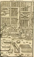 Picture 162 of 293 from Georgii Agricolae De re metallica libri XII. qvibus officia, instrumenta, machinae, ac omnia deni ad metallicam spectantia, non modo luculentissimè describuntur, sed & per effigies, suis locis insertas, adiunctis latinis, germanicis appellationibus ita ob oculos ponuntur, ut clarius tradi non possint. Eivsdem De animantibvs svbterraneis liber, ab autore recognitus: cum indicibus diuersis, quicqiuid in opere tractatum est, pulchré demonstrantibus (1556), leaf 266