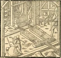 Picture 163 of 293 from Georgii Agricolae De re metallica libri XII. qvibus officia, instrumenta, machinae, ac omnia deni ad metallicam spectantia, non modo luculentissimè describuntur, sed & per effigies, suis locis insertas, adiunctis latinis, germanicis appellationibus ita ob oculos ponuntur, ut clarius tradi non possint. Eivsdem De animantibvs svbterraneis liber, ab autore recognitus: cum indicibus diuersis, quicqiuid in opere tractatum est, pulchré demonstrantibus (1556), leaf 267