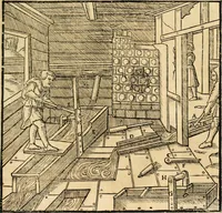 Picture 164 of 293 from Georgii Agricolae De re metallica libri XII. qvibus officia, instrumenta, machinae, ac omnia deni ad metallicam spectantia, non modo luculentissimè describuntur, sed & per effigies, suis locis insertas, adiunctis latinis, germanicis appellationibus ita ob oculos ponuntur, ut clarius tradi non possint. Eivsdem De animantibvs svbterraneis liber, ab autore recognitus: cum indicibus diuersis, quicqiuid in opere tractatum est, pulchré demonstrantibus (1556), leaf 268