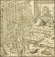 Picture 168 of 293 from Georgii Agricolae De re metallica libri XII. qvibus officia, instrumenta, machinae, ac omnia deni ad metallicam spectantia, non modo luculentissimè describuntur, sed & per effigies, suis locis insertas, adiunctis latinis, germanicis appellationibus ita ob oculos ponuntur, ut clarius tradi non possint. Eivsdem De animantibvs svbterraneis liber, ab autore recognitus: cum indicibus diuersis, quicqiuid in opere tractatum est, pulchré demonstrantibus (1556), leaf 274