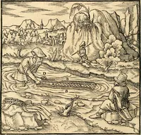 Picture 171 of 293 from Georgii Agricolae De re metallica libri XII. qvibus officia, instrumenta, machinae, ac omnia deni ad metallicam spectantia, non modo luculentissimè describuntur, sed & per effigies, suis locis insertas, adiunctis latinis, germanicis appellationibus ita ob oculos ponuntur, ut clarius tradi non possint. Eivsdem De animantibvs svbterraneis liber, ab autore recognitus: cum indicibus diuersis, quicqiuid in opere tractatum est, pulchré demonstrantibus (1556), leaf 277