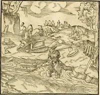 Picture 180 of 293 from Georgii Agricolae De re metallica libri XII. qvibus officia, instrumenta, machinae, ac omnia deni ad metallicam spectantia, non modo luculentissimè describuntur, sed & per effigies, suis locis insertas, adiunctis latinis, germanicis appellationibus ita ob oculos ponuntur, ut clarius tradi non possint. Eivsdem De animantibvs svbterraneis liber, ab autore recognitus: cum indicibus diuersis, quicqiuid in opere tractatum est, pulchré demonstrantibus (1556), leaf 286