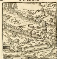 Picture 181 of 293 from Georgii Agricolae De re metallica libri XII. qvibus officia, instrumenta, machinae, ac omnia deni ad metallicam spectantia, non modo luculentissimè describuntur, sed & per effigies, suis locis insertas, adiunctis latinis, germanicis appellationibus ita ob oculos ponuntur, ut clarius tradi non possint. Eivsdem De animantibvs svbterraneis liber, ab autore recognitus: cum indicibus diuersis, quicqiuid in opere tractatum est, pulchré demonstrantibus (1556), leaf 287