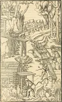 Picture 188 of 293 from Georgii Agricolae De re metallica libri XII. qvibus officia, instrumenta, machinae, ac omnia deni ad metallicam spectantia, non modo luculentissimè describuntur, sed & per effigies, suis locis insertas, adiunctis latinis, germanicis appellationibus ita ob oculos ponuntur, ut clarius tradi non possint. Eivsdem De animantibvs svbterraneis liber, ab autore recognitus: cum indicibus diuersis, quicqiuid in opere tractatum est, pulchré demonstrantibus (1556), leaf 295