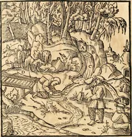 Picture 191 of 293 from Georgii Agricolae De re metallica libri XII. qvibus officia, instrumenta, machinae, ac omnia deni ad metallicam spectantia, non modo luculentissimè describuntur, sed & per effigies, suis locis insertas, adiunctis latinis, germanicis appellationibus ita ob oculos ponuntur, ut clarius tradi non possint. Eivsdem De animantibvs svbterraneis liber, ab autore recognitus: cum indicibus diuersis, quicqiuid in opere tractatum est, pulchré demonstrantibus (1556), leaf 299