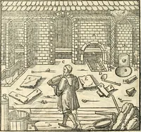 Picture 198 of 293 from Georgii Agricolae De re metallica libri XII. qvibus officia, instrumenta, machinae, ac omnia deni ad metallicam spectantia, non modo luculentissimè describuntur, sed & per effigies, suis locis insertas, adiunctis latinis, germanicis appellationibus ita ob oculos ponuntur, ut clarius tradi non possint. Eivsdem De animantibvs svbterraneis liber, ab autore recognitus: cum indicibus diuersis, quicqiuid in opere tractatum est, pulchré demonstrantibus (1556), leaf 307
