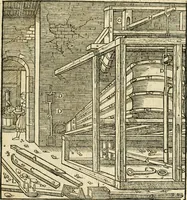 Picture 202 of 293 from Georgii Agricolae De re metallica libri XII. qvibus officia, instrumenta, machinae, ac omnia deni ad metallicam spectantia, non modo luculentissimè describuntur, sed & per effigies, suis locis insertas, adiunctis latinis, germanicis appellationibus ita ob oculos ponuntur, ut clarius tradi non possint. Eivsdem De animantibvs svbterraneis liber, ab autore recognitus: cum indicibus diuersis, quicqiuid in opere tractatum est, pulchré demonstrantibus (1556), leaf 320