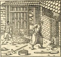 Picture 204 of 293 from Georgii Agricolae De re metallica libri XII. qvibus officia, instrumenta, machinae, ac omnia deni ad metallicam spectantia, non modo luculentissimè describuntur, sed & per effigies, suis locis insertas, adiunctis latinis, germanicis appellationibus ita ob oculos ponuntur, ut clarius tradi non possint. Eivsdem De animantibvs svbterraneis liber, ab autore recognitus: cum indicibus diuersis, quicqiuid in opere tractatum est, pulchré demonstrantibus (1556), leaf 323
