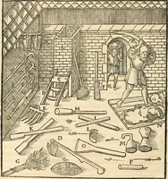 An illustration from Georgii Agricolae De re metallica libri XII. qvibus officia, instrumenta, machinae, ac omnia deni ad metallicam spectantia, non modo luculentissimè describuntur, sed & per effigies, suis locis insertas, adiunctis latinis, germanicis appellationibus ita ob oculos ponuntur, ut clarius tradi non possint. Eivsdem De animantibvs svbterraneis liber, ab autore recognitus: cum indicibus diuersis, quicqiuid in opere tractatum est, pulchré demonstrantibus (1556)