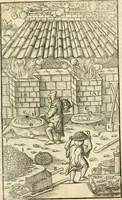 An illustration from Georgii Agricolae De re metallica libri XII. qvibus officia, instrumenta, machinae, ac omnia deni ad metallicam spectantia, non modo luculentissimè describuntur, sed & per effigies, suis locis insertas, adiunctis latinis, germanicis appellationibus ita ob oculos ponuntur, ut clarius tradi non possint. Eivsdem De animantibvs svbterraneis liber, ab autore recognitus: cum indicibus diuersis, quicqiuid in opere tractatum est, pulchré demonstrantibus (1556)