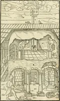 Picture 213 of 293 from Georgii Agricolae De re metallica libri XII. qvibus officia, instrumenta, machinae, ac omnia deni ad metallicam spectantia, non modo luculentissimè describuntur, sed & per effigies, suis locis insertas, adiunctis latinis, germanicis appellationibus ita ob oculos ponuntur, ut clarius tradi non possint. Eivsdem De animantibvs svbterraneis liber, ab autore recognitus: cum indicibus diuersis, quicqiuid in opere tractatum est, pulchré demonstrantibus (1556), leaf 342