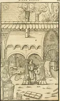 An illustration from Georgii Agricolae De re metallica libri XII. qvibus officia, instrumenta, machinae, ac omnia deni ad metallicam spectantia, non modo luculentissimè describuntur, sed & per effigies, suis locis insertas, adiunctis latinis, germanicis appellationibus ita ob oculos ponuntur, ut clarius tradi non possint. Eivsdem De animantibvs svbterraneis liber, ab autore recognitus: cum indicibus diuersis, quicqiuid in opere tractatum est, pulchré demonstrantibus (1556)