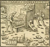 Picture 217 of 293 from Georgii Agricolae De re metallica libri XII. qvibus officia, instrumenta, machinae, ac omnia deni ad metallicam spectantia, non modo luculentissimè describuntur, sed & per effigies, suis locis insertas, adiunctis latinis, germanicis appellationibus ita ob oculos ponuntur, ut clarius tradi non possint. Eivsdem De animantibvs svbterraneis liber, ab autore recognitus: cum indicibus diuersis, quicqiuid in opere tractatum est, pulchré demonstrantibus (1556), leaf 356