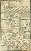Picture 219 of 293 from Georgii Agricolae De re metallica libri XII. qvibus officia, instrumenta, machinae, ac omnia deni ad metallicam spectantia, non modo luculentissimè describuntur, sed & per effigies, suis locis insertas, adiunctis latinis, germanicis appellationibus ita ob oculos ponuntur, ut clarius tradi non possint. Eivsdem De animantibvs svbterraneis liber, ab autore recognitus: cum indicibus diuersis, quicqiuid in opere tractatum est, pulchré demonstrantibus (1556), leaf 360