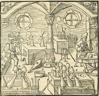 Picture 232 of 293 from Georgii Agricolae De re metallica libri XII. qvibus officia, instrumenta, machinae, ac omnia deni ad metallicam spectantia, non modo luculentissimè describuntur, sed & per effigies, suis locis insertas, adiunctis latinis, germanicis appellationibus ita ob oculos ponuntur, ut clarius tradi non possint. Eivsdem De animantibvs svbterraneis liber, ab autore recognitus: cum indicibus diuersis, quicqiuid in opere tractatum est, pulchré demonstrantibus (1556), leaf 379