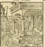 An illustration from Georgii Agricolae De re metallica libri XII. qvibus officia, instrumenta, machinae, ac omnia deni ad metallicam spectantia, non modo luculentissimè describuntur, sed & per effigies, suis locis insertas, adiunctis latinis, germanicis appellationibus ita ob oculos ponuntur, ut clarius tradi non possint. Eivsdem De animantibvs svbterraneis liber, ab autore recognitus: cum indicibus diuersis, quicqiuid in opere tractatum est, pulchré demonstrantibus (1556)