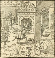 Picture 234 of 293 from Georgii Agricolae De re metallica libri XII. qvibus officia, instrumenta, machinae, ac omnia deni ad metallicam spectantia, non modo luculentissimè describuntur, sed & per effigies, suis locis insertas, adiunctis latinis, germanicis appellationibus ita ob oculos ponuntur, ut clarius tradi non possint. Eivsdem De animantibvs svbterraneis liber, ab autore recognitus: cum indicibus diuersis, quicqiuid in opere tractatum est, pulchré demonstrantibus (1556), leaf 383
