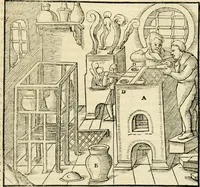 An illustration from Georgii Agricolae De re metallica libri XII. qvibus officia, instrumenta, machinae, ac omnia deni ad metallicam spectantia, non modo luculentissimè describuntur, sed & per effigies, suis locis insertas, adiunctis latinis, germanicis appellationibus ita ob oculos ponuntur, ut clarius tradi non possint. Eivsdem De animantibvs svbterraneis liber, ab autore recognitus: cum indicibus diuersis, quicqiuid in opere tractatum est, pulchré demonstrantibus (1556)