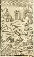An illustration from Georgii Agricolae De re metallica libri XII. qvibus officia, instrumenta, machinae, ac omnia deni ad metallicam spectantia, non modo luculentissimè describuntur, sed & per effigies, suis locis insertas, adiunctis latinis, germanicis appellationibus ita ob oculos ponuntur, ut clarius tradi non possint. Eivsdem De animantibvs svbterraneis liber, ab autore recognitus: cum indicibus diuersis, quicqiuid in opere tractatum est, pulchré demonstrantibus (1556)