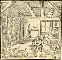 Picture 243 of 293 from Georgii Agricolae De re metallica libri XII. qvibus officia, instrumenta, machinae, ac omnia deni ad metallicam spectantia, non modo luculentissimè describuntur, sed & per effigies, suis locis insertas, adiunctis latinis, germanicis appellationibus ita ob oculos ponuntur, ut clarius tradi non possint. Eivsdem De animantibvs svbterraneis liber, ab autore recognitus: cum indicibus diuersis, quicqiuid in opere tractatum est, pulchré demonstrantibus (1556), leaf 405