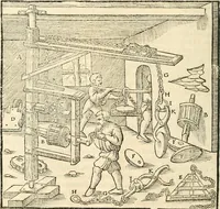 Picture 254 of 293 from Georgii Agricolae De re metallica libri XII. qvibus officia, instrumenta, machinae, ac omnia deni ad metallicam spectantia, non modo luculentissimè describuntur, sed & per effigies, suis locis insertas, adiunctis latinis, germanicis appellationibus ita ob oculos ponuntur, ut clarius tradi non possint. Eivsdem De animantibvs svbterraneis liber, ab autore recognitus: cum indicibus diuersis, quicqiuid in opere tractatum est, pulchré demonstrantibus (1556), leaf 431