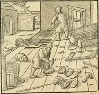An illustration from Georgii Agricolae De re metallica libri XII. qvibus officia, instrumenta, machinae, ac omnia deni ad metallicam spectantia, non modo luculentissimè describuntur, sed & per effigies, suis locis insertas, adiunctis latinis, germanicis appellationibus ita ob oculos ponuntur, ut clarius tradi non possint. Eivsdem De animantibvs svbterraneis liber, ab autore recognitus: cum indicibus diuersis, quicqiuid in opere tractatum est, pulchré demonstrantibus (1556)
