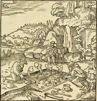 Picture 271 of 293 from Georgii Agricolae De re metallica libri XII. qvibus officia, instrumenta, machinae, ac omnia deni ad metallicam spectantia, non modo luculentissimè describuntur, sed & per effigies, suis locis insertas, adiunctis latinis, germanicis appellationibus ita ob oculos ponuntur, ut clarius tradi non possint. Eivsdem De animantibvs svbterraneis liber, ab autore recognitus: cum indicibus diuersis, quicqiuid in opere tractatum est, pulchré demonstrantibus (1556), leaf 468