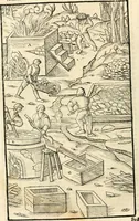 An illustration from Georgii Agricolae De re metallica libri XII. qvibus officia, instrumenta, machinae, ac omnia deni ad metallicam spectantia, non modo luculentissimè describuntur, sed & per effigies, suis locis insertas, adiunctis latinis, germanicis appellationibus ita ob oculos ponuntur, ut clarius tradi non possint. Eivsdem De animantibvs svbterraneis liber, ab autore recognitus: cum indicibus diuersis, quicqiuid in opere tractatum est, pulchré demonstrantibus (1556)