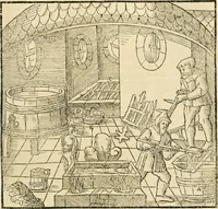 Picture 282 of 293 from Georgii Agricolae De re metallica libri XII. qvibus officia, instrumenta, machinae, ac omnia deni ad metallicam spectantia, non modo luculentissimè describuntur, sed & per effigies, suis locis insertas, adiunctis latinis, germanicis appellationibus ita ob oculos ponuntur, ut clarius tradi non possint. Eivsdem De animantibvs svbterraneis liber, ab autore recognitus: cum indicibus diuersis, quicqiuid in opere tractatum est, pulchré demonstrantibus (1556), leaf 482