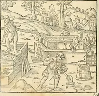 Picture 283 of 293 from Georgii Agricolae De re metallica libri XII. qvibus officia, instrumenta, machinae, ac omnia deni ad metallicam spectantia, non modo luculentissimè describuntur, sed & per effigies, suis locis insertas, adiunctis latinis, germanicis appellationibus ita ob oculos ponuntur, ut clarius tradi non possint. Eivsdem De animantibvs svbterraneis liber, ab autore recognitus: cum indicibus diuersis, quicqiuid in opere tractatum est, pulchré demonstrantibus (1556), leaf 483