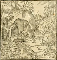 Picture 287 of 293 from Georgii Agricolae De re metallica libri XII. qvibus officia, instrumenta, machinae, ac omnia deni ad metallicam spectantia, non modo luculentissimè describuntur, sed & per effigies, suis locis insertas, adiunctis latinis, germanicis appellationibus ita ob oculos ponuntur, ut clarius tradi non possint. Eivsdem De animantibvs svbterraneis liber, ab autore recognitus: cum indicibus diuersis, quicqiuid in opere tractatum est, pulchré demonstrantibus (1556), leaf 488