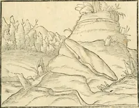 An illustration from Georgii Agricolae De re metallica libri XII. qvibus officia, instrumenta, machinae, ac omnia deni ad metallicam spectantia, non modo luculentissimè describuntur, sed & per effigies, suis locis insertas, adiunctis latinis, germanicis appellationibus ita ob oculos ponuntur, ut clarius tradi non possint. Eivsdem De animantibvs svbterraneis liber, ab autore recognitus: cum indicibus diuersis, quicqiuid in opere tractatum est, pulchré demonstrantibus (1556)