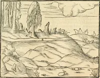 An illustration from Georgii Agricolae De re metallica libri XII. qvibus officia, instrumenta, machinae, ac omnia deni ad metallicam spectantia, non modo luculentissimè describuntur, sed & per effigies, suis locis insertas, adiunctis latinis, germanicis appellationibus ita ob oculos ponuntur, ut clarius tradi non possint. Eivsdem De animantibvs svbterraneis liber, ab autore recognitus: cum indicibus diuersis, quicqiuid in opere tractatum est, pulchré demonstrantibus (1556)