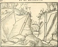 Picture 31 of 293 from Georgii Agricolae De re metallica libri XII. qvibus officia, instrumenta, machinae, ac omnia deni ad metallicam spectantia, non modo luculentissimè describuntur, sed & per effigies, suis locis insertas, adiunctis latinis, germanicis appellationibus ita ob oculos ponuntur, ut clarius tradi non possint. Eivsdem De animantibvs svbterraneis liber, ab autore recognitus: cum indicibus diuersis, quicqiuid in opere tractatum est, pulchré demonstrantibus (1556), leaf 61