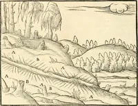 Picture 40 of 293 from Georgii Agricolae De re metallica libri XII. qvibus officia, instrumenta, machinae, ac omnia deni ad metallicam spectantia, non modo luculentissimè describuntur, sed & per effigies, suis locis insertas, adiunctis latinis, germanicis appellationibus ita ob oculos ponuntur, ut clarius tradi non possint. Eivsdem De animantibvs svbterraneis liber, ab autore recognitus: cum indicibus diuersis, quicqiuid in opere tractatum est, pulchré demonstrantibus (1556), leaf 67