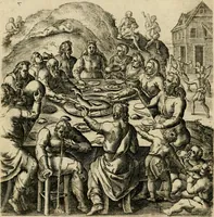 An illustration from Recht ghebruyck ende misbruyck, van tydlycke have : van rijckdom, nodruft en ghebreck ick beluyck t'onzaligh misbruyck, mettet zaligh ghebruyck (1585)