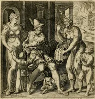An illustration from Recht ghebruyck ende misbruyck, van tydlycke have : van rijckdom, nodruft en ghebreck ick beluyck t'onzaligh misbruyck, mettet zaligh ghebruyck (1585)