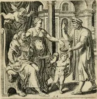 An illustration from Recht ghebruyck ende misbruyck, van tydlycke have : van rijckdom, nodruft en ghebreck ick beluyck t'onzaligh misbruyck, mettet zaligh ghebruyck (1585)