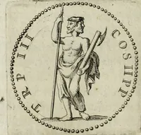 An illustration from Gisb. Cuperi Harpocrates, sive, Explicatio imagunculae argenteae perantiquae, quae in figuram Harpocratis formata representat solem : ejusdem Monumenta antiqua inedita ... ; accedit Stephani Le Moine Epistola de Melanophoris (1687)