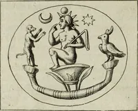 An illustration from Gisb. Cuperi Harpocrates, sive, Explicatio imagunculae argenteae perantiquae, quae in figuram Harpocratis formata representat solem : ejusdem Monumenta antiqua inedita ... ; accedit Stephani Le Moine Epistola de Melanophoris (1687)