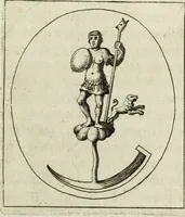 An illustration from Gisb. Cuperi Harpocrates, sive, Explicatio imagunculae argenteae perantiquae, quae in figuram Harpocratis formata representat solem : ejusdem Monumenta antiqua inedita ... ; accedit Stephani Le Moine Epistola de Melanophoris (1687)