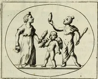 An illustration from Gisb. Cuperi Harpocrates, sive, Explicatio imagunculae argenteae perantiquae, quae in figuram Harpocratis formata representat solem : ejusdem Monumenta antiqua inedita ... ; accedit Stephani Le Moine Epistola de Melanophoris (1687)