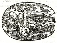 An illustration from Gli apologi del signor Giulio Cesare Capaccio, gentil'huomo del serenissimo signor duca d'Vrbino; con le Dicerie morali, oue quasi con viui colori al modo cortegiano l'humana vita si dipinge, la malignità si scopre, la bizzarria de' ceruelli si castiga, la frode si scaccia, la mattezza si punisce, al poco saper di gli huomini si prouede, e di tutti i ciuili costumi si fà paragone (1619)