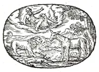 Picture 20 of 64 from Gli apologi del signor Giulio Cesare Capaccio, gentil'huomo del serenissimo signor duca d'Vrbino; con le Dicerie morali, oue quasi con viui colori al modo cortegiano l'humana vita si dipinge, la malignità si scopre, la bizzarria de' ceruelli si castiga, la frode si scaccia, la mattezza si punisce, al poco saper di gli huomini si prouede, e di tutti i ciuili costumi si fà paragone (1619), leaf 63