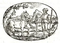 An illustration from Gli apologi del signor Giulio Cesare Capaccio, gentil'huomo del serenissimo signor duca d'Vrbino; con le Dicerie morali, oue quasi con viui colori al modo cortegiano l'humana vita si dipinge, la malignità si scopre, la bizzarria de' ceruelli si castiga, la frode si scaccia, la mattezza si punisce, al poco saper di gli huomini si prouede, e di tutti i ciuili costumi si fà paragone (1619)