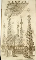 An illustration from Gloriae theatrum : dicatum excellentissimae dominae D. Felici Sandoualiae Henriquiae, Vcedae duci extinctae, ab excellentissimo domino D. Gasparetellio Gironio, Vrsaonis duce, Vreniae comite, Insubrum praefecto, regijque in Italia exercitus imperatore : in solemnibus eius inferijs Mediolani, anno 1671 die 26 Octobris (1671)