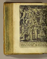 An illustration from Gloriosus Franciscus rediuiuus : siue chronica observantiæ strictioris, reparatæ, reductæ, ac reformatæ; eiusdemque per Christianos orbes, non solùm, sed & Americam, Peru, Chinas, Iapones, Chichemecas, Zatachecas; Indos Orientis, & occidui solis, Turcas, & barbaras gentes, diffusæ, & euangelio fructificantis. Distincta VI. libris, & 28. figuris æneis ornata (1625)